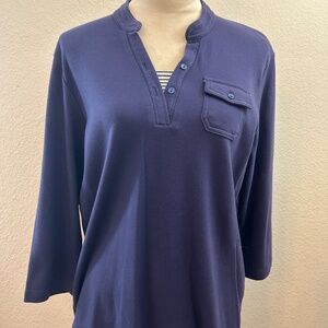 Women’s Ultra Soft Brand Navy Blue 3/4 Length Sleeves w/ Buttons | Size Large‎